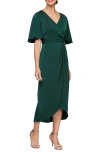 Sl Fashions Surplice Neck Cocktail Midi Dress In Deep Green