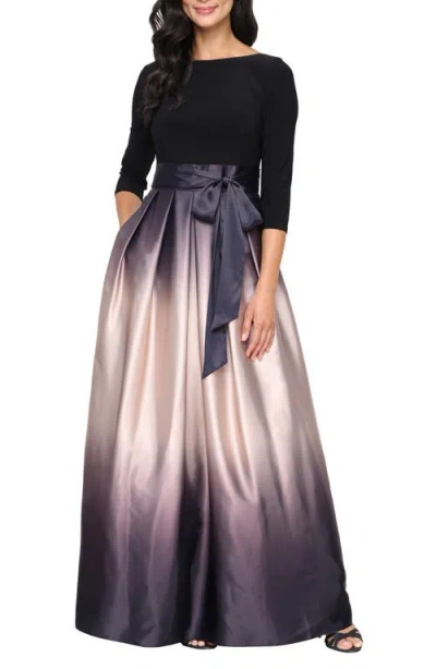 Sl Fashions Tie Waist Ombrè Skirt Gown In Blk/cha