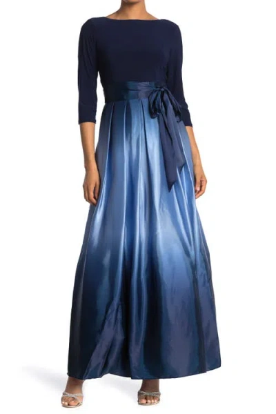 Sl Fashions Tie Waist Ombrè Skirt Gown In Blue