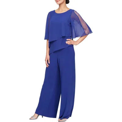 Sl Fashions Tiered Capelet Jumpsuit In Iris