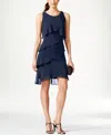 Sl Fashions Women's Tiered Chiffon Dress In Navy