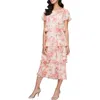 Sl Fashions Tiered Floral Cocktail Midi Dress In Peach Multi