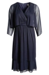 Sl Fashions Tiered Hem Chiffon Midi Dress With Jacket In Navy