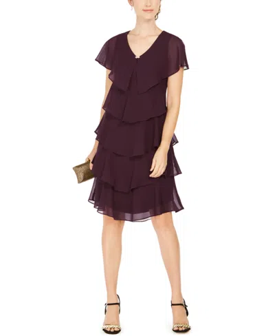 Sl Fashions Tiered Rhinestone Capelet Dress In Burgundy