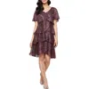 Sl Fashions Tiered Shimmer Metallic Flutter Sleeve Dress In Brown
