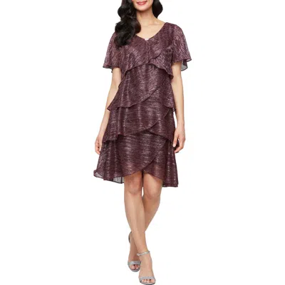 Sl Fashions Tiered Shimmer Metallic Flutter Sleeve Dress