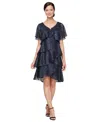Sl Fashions Tiered Shimmer Shift Dress In Navy