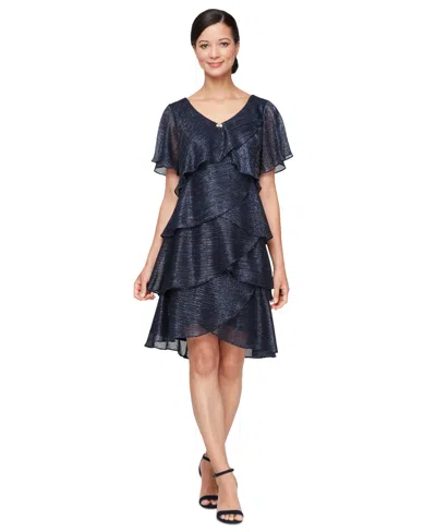 Sl Fashions Tiered Shimmer Shift Dress In Navy