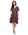 Sl Fashions Tiered Shimmer Metallic Flutter Sleeve Dress In Brown