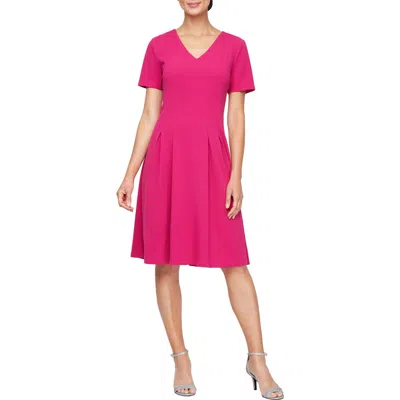 Sl Fashions V-neck A-line Dress In Fuchsia