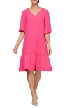 Sl Fashions V-neck Puff Sleeve Dress In Fuchsia