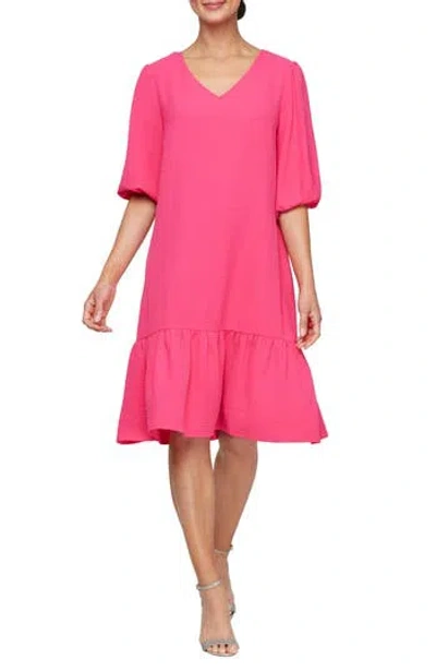 Sl Fashions V-neck Puff Sleeve Dress In Fuchsia