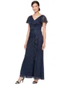 Sl Fashions Beaded Shimmer Capelet Gown In Navy