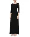 Sl Fashions Plus Size Embellished-sleeve Ruched Gown In Black