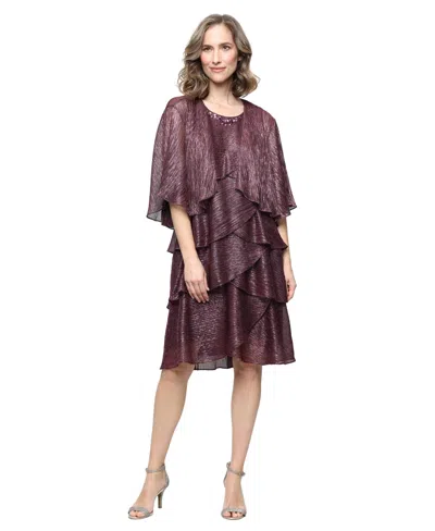 Sl Fashions Metallic Tiered Sleeveless Dress With Jacket In Brown