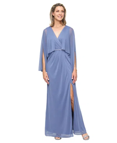 Sl Fashions Sleeveless Surplice Neck Gown With Jacket In Blue