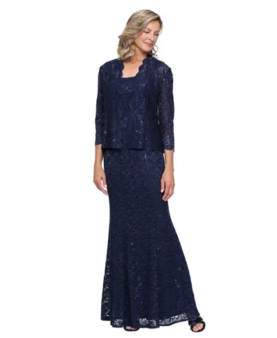 Sl Fashions Sequin Lace A-line Gown With Jacket In Purple