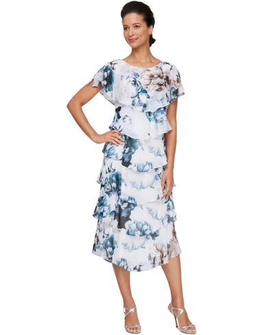 Sl Fashions Women's Floral-print Tiered Midi Dress In Ivory Multi