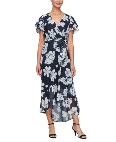 Sl Fashions Women's Flutter-sleeve High-low Dress In Blue