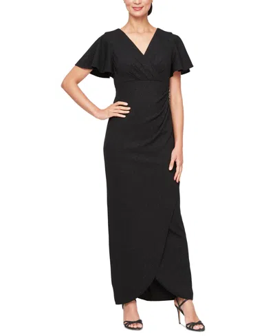 Sl Fashions Women's Flutter-sleeve Tulip-hem Dress