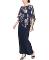 Sl Fashions Women's Foil-cape-overlay A-line Dress In Navy,rose Gold