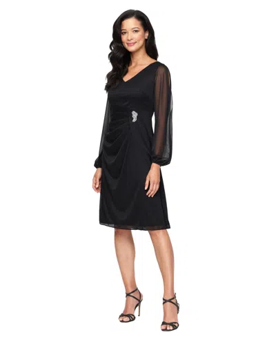 Sl Fashions Women's Glittered Illusion-sleeve Dress In Black