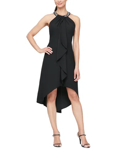 Sl Fashions Women's Halter-neck Ruffled Midi Dress In Black