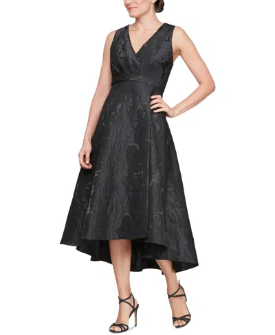 Sl Fashions Women's Jacquard V-neck High-low Dress In Black