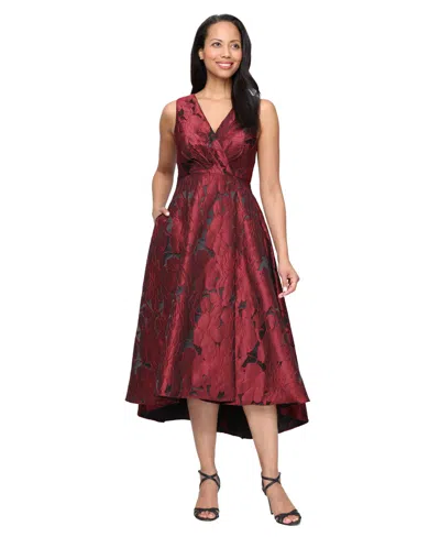Sl Fashions Women's Jacquard V-neck High-low Dress In Burgundy