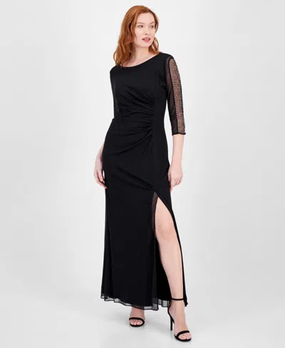 Sl Fashions Women's Long Beaded-sleeve Glitter Dress In Black