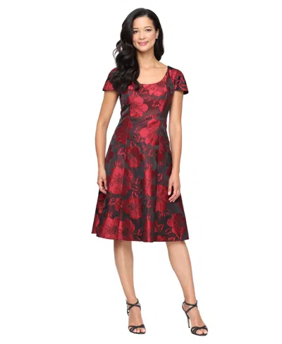 Sl Fashions Women's Midi Printed Scoop Neck A-line Dress In Multi