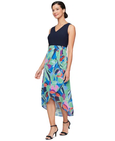 SL FASHIONS WOMEN'S MIXED-MEDIA A-LINE SLEEVELESS DRESS