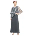 Sl Fashions Women's Novelty Asymmetric Overlay Bodice Gown In Gray