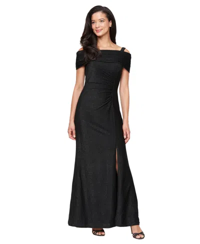 Sl Fashions Women's Off-the-shoulder Long Knit Dress In Black