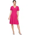 Sl Fashions V-neck A-line Dress In Fuchsia
