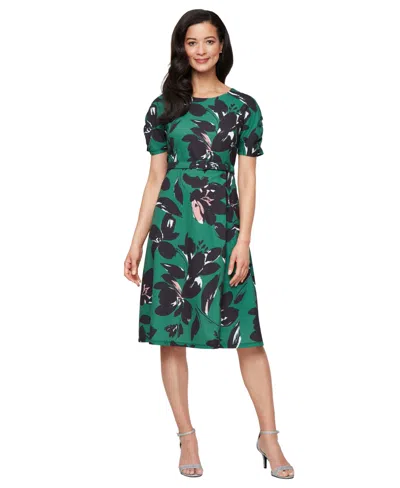 Sl Fashions Short Sleeve A-line Dress In Green