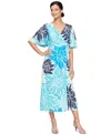 Sl Fashions Floral Wrap Dress In Turq,aqua