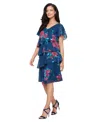 Sl Fashions Women's Printed V-neck Short Dress In Blue
