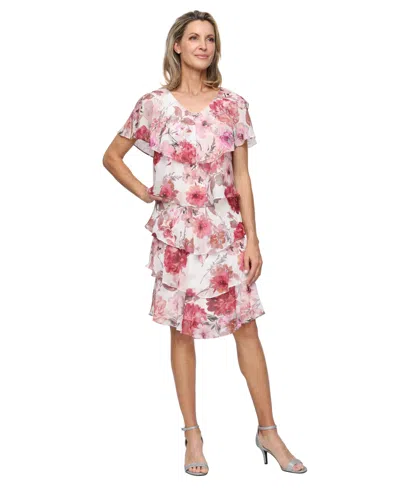 Sl Fashions Floral Tiered Ruffle Chiffon Dress In Multi