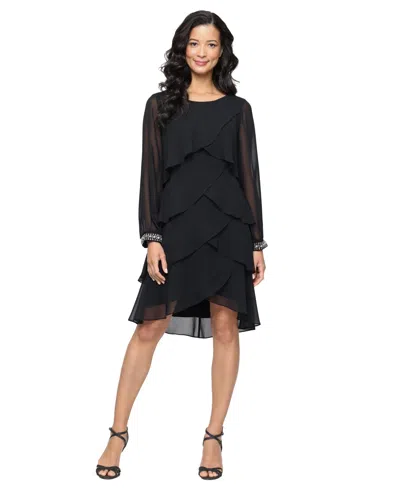 Sl Fashions Women's Rhinestone-cuff Tiered Dress In Black