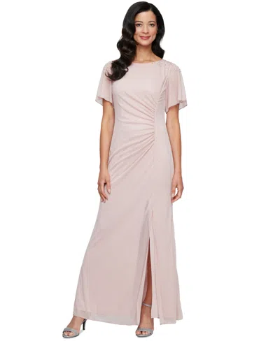 Sl Fashions Women's Round-neck Flutter-sleeve Gown