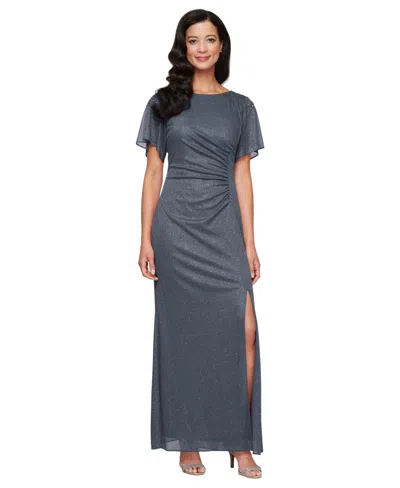 SL FASHIONS WOMEN'S ROUND-NECK FLUTTER-SLEEVE GOWN