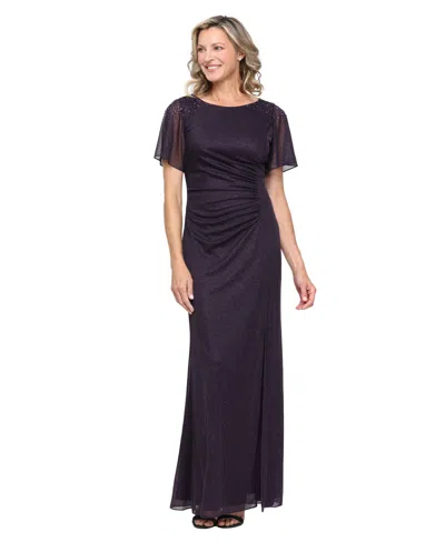 Sl Fashions Women's Round-neck Flutter-sleeve Gown In Black
