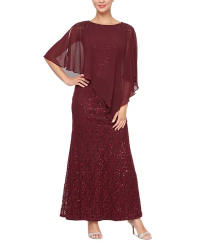 Sl Fashions Women's Sequin Lace Chiffon Caplet Gown In Fig