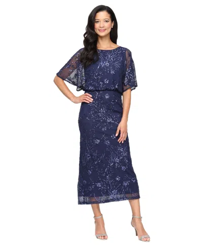 Sl Fashions Women's Sequined Blouson Midi Dress In Blue