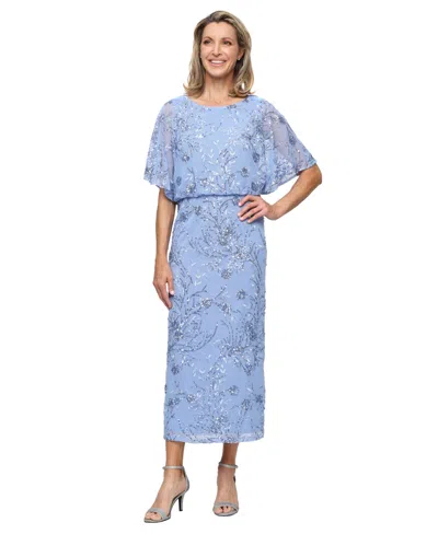 Sl Fashions Women's Sequined Blouson Midi Dress In Blue