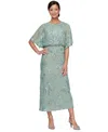Sl Fashions Women's Sequined Blouson Midi Dress In Sage