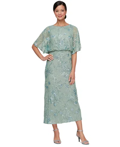 Sl Fashions Women's Sequined Blouson Midi Dress In Sage