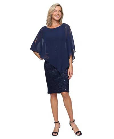 Sl Fashions Women's Short Stretch Lace Sheath Dress In Blue