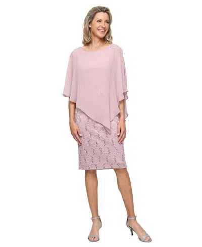 Sl Fashions Women's Short Stretch Lace Sheath Dress In Pink